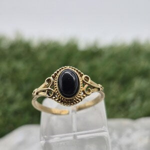 Black Tourmaline Adjustable Brass Ring for Women