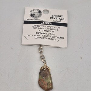 Polished Unakite Jasper Keychain – Green Pink Crystal Gemstone Accessory