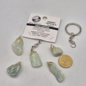 Polished Aquamarine Keychain – Light Blue Crystal Gemstone Accessory