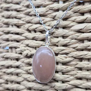 Sunstone Silver 925 Bezel Necklace with Steel Chain,Crystal Necklace for Him and for Her