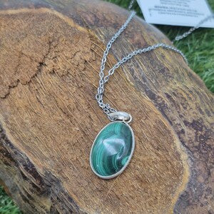 Malachite Cabochon Cut, Necklace, Silver 925