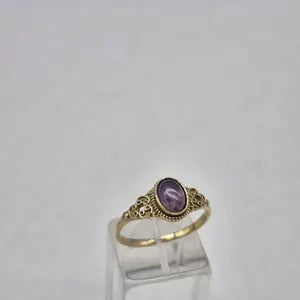 Amethyst Crystal Brass Adjustable Ring