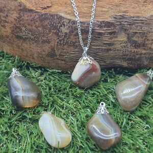 Natural Agate Crystal Necklace - Stainless Steel Chain
