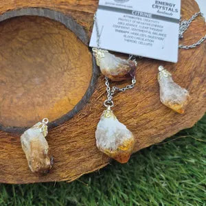 Raw Citrine Point Necklace – Natural Yellow Crystal Stainless Steel Jewelry