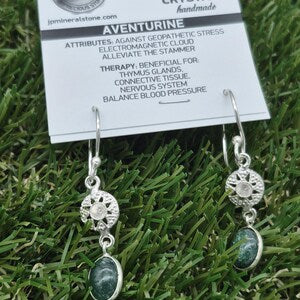 Green Aventurine Dangle Earrings – Silver Plated Drop Crystal Jewelry