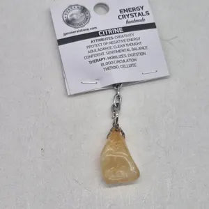 Polished Citrine Keychain – Yellow Crystal Gemstone Accessory