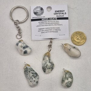 Polished Moss Agate Keychain – Crystal Gemstone Accessory
