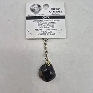 Polished Onyx Keychain – Black Crystal Gemstone Accessory