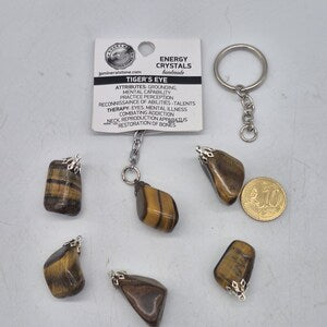 Polished Tiger Eye Keychain – Brown Crystal Gemstone Accessory