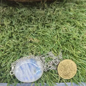 Moonstone Silver Necklace – Minimalist Moonstone Pendant with Stainless Steel Chain