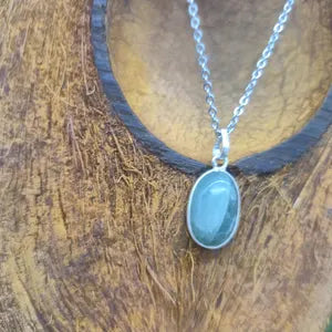 Green Aventurine Necklace – Crystal Pendant in Silver Bezel with Stainless Steel Chain