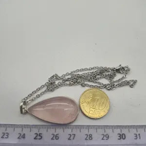 Rose Quartz Sterling Silver Necklace: Crystal Pendant with Stainless Steel Chain
