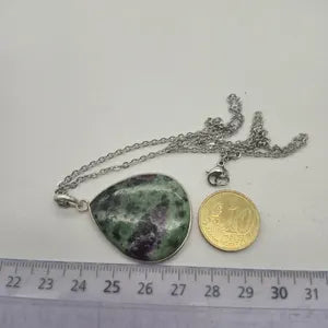 Ruby Zoisite Necklace – Gemstone Pendant in Silver Bezel with Stainless Steel Chain