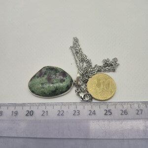 Ruby Zoisite Necklace – Gemstone Pendant in Silver Bezel with Stainless Steel Chain