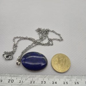 Lapis Lazuli Necklace – Silver Bezel Pendant on Stainless Steel Chain