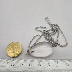 Clear Quartz Necklace – Cabochon Gemstone Pendant with Stainless Steel Chain