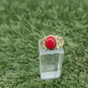 Natural Red Coral Brass Ring