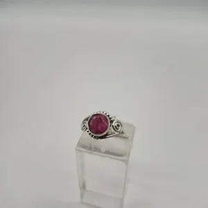 Faceted Ruby Ring – Adjustable Silver-Plated Gemstone Ring for Women