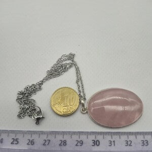 Rose Quartz Sterling Silver Necklace: Crystal Pendant with Stainless Steel Chain
