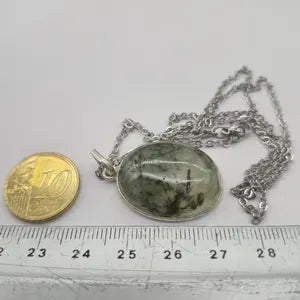 Prehnite with Βlack Tourmaline Inclusions Necklace Silver 925