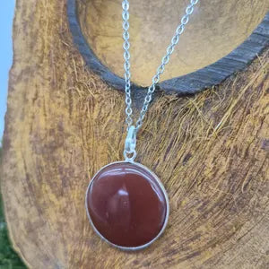 Carnelian Silver Necklace – Orange Gemstone Pendantwith Stainless Steel Chain