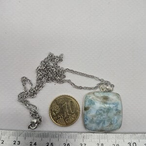Larimar Silver Necklace – Larimar Pendant in Silver Bezel with Stainless Steel Chain