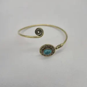 Turquoise Brass Adjustable Bracelet – Handmade Gemstone Jewelry for Women