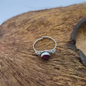 Faceted Ruby Ring – Adjustable Silver-Plated Gemstone Ring for Women