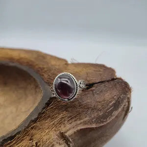 Red Garnet Crystal Silver Plated Adjustable Ring