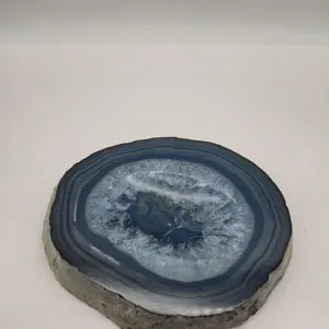 Blue Agate Ashtray with Quartz 586 gr – Natural Crystal Stone Smoking Decor