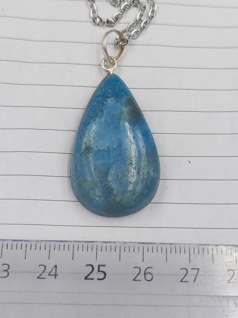Blue Apatite Crystal Necklace Silver Plated
