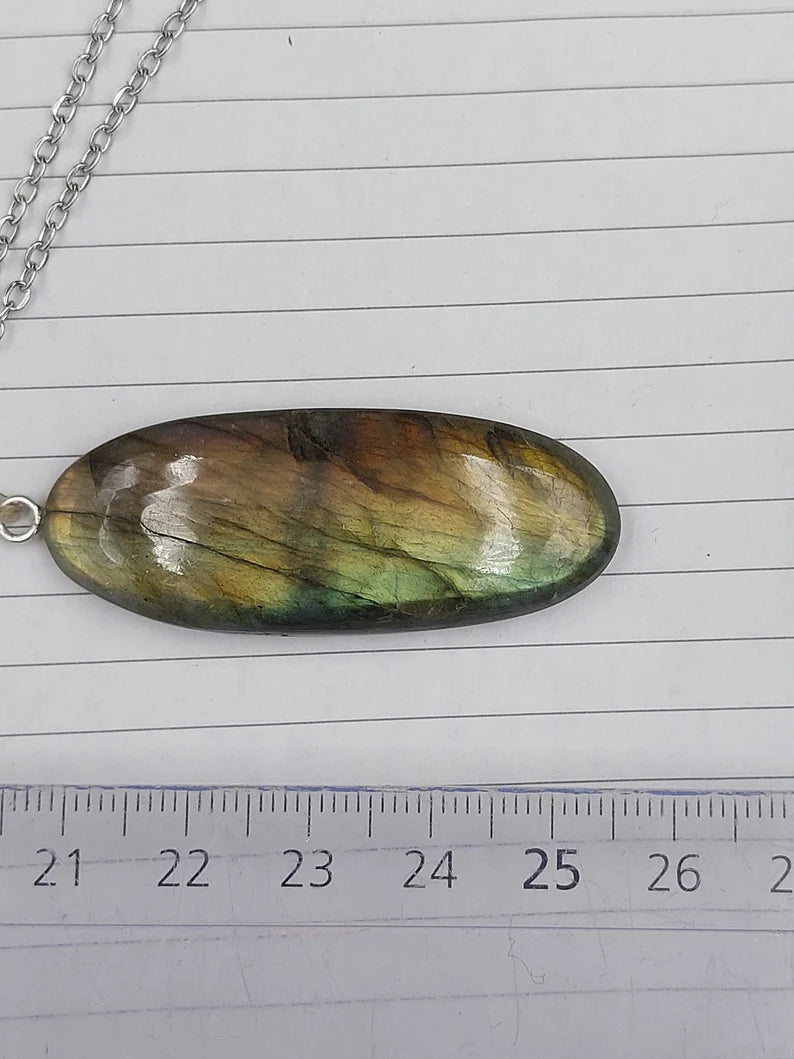 Labradorite Crystal Necklace Silver Plated