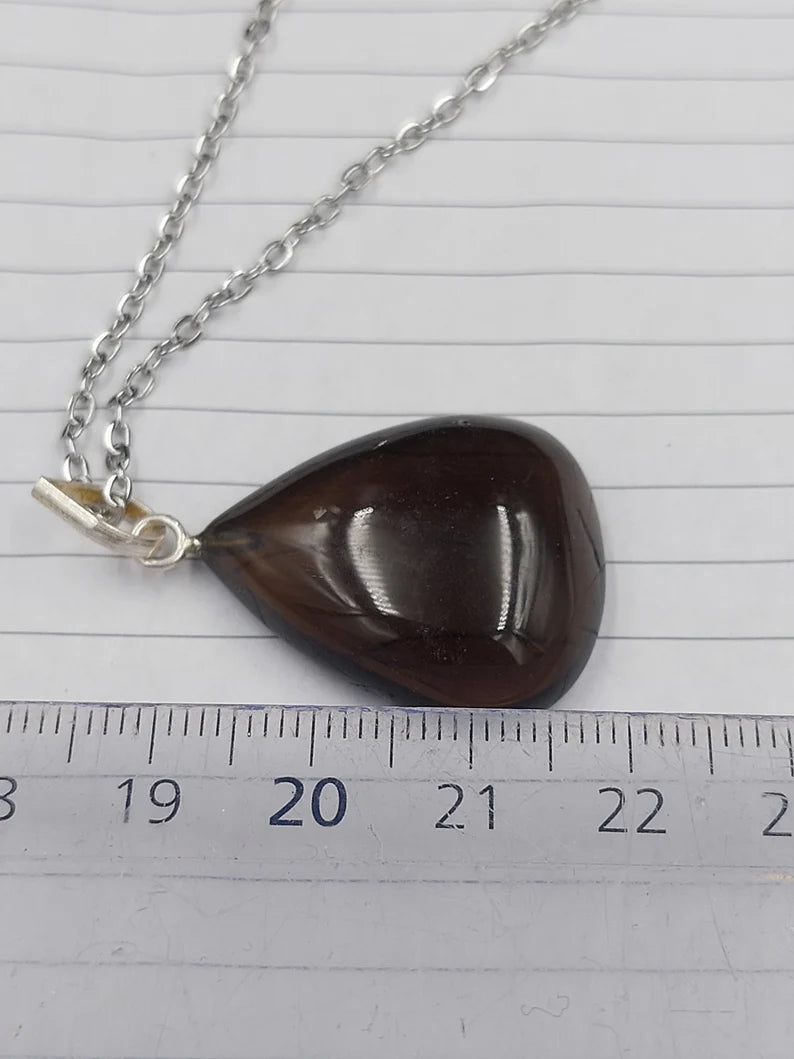 Smoky Quartz Crystal Necklace Silver Plated