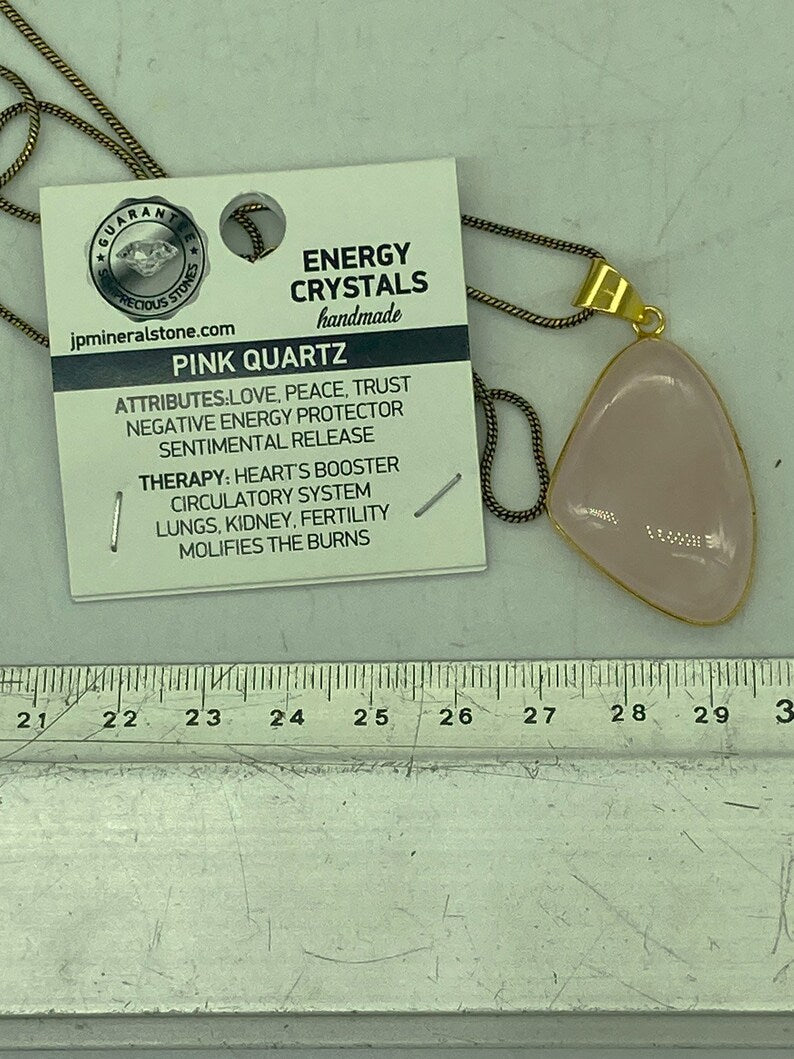 Rose Quartz Brass Pendant Cabochon Cut Healing Crystal