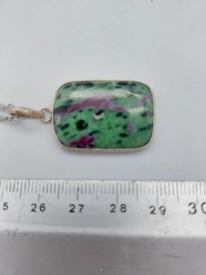 Ruby Zoisite Crystal Necklace Sterling Silver 925
