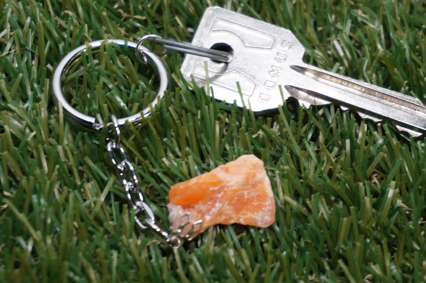Natural Orange Calcite Crystal Keychain