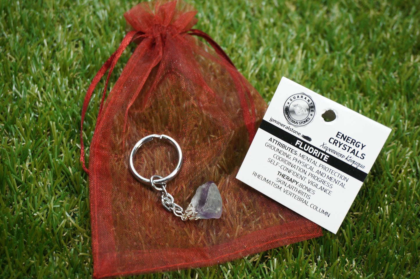 Natural Rainbow Fluorite Crystal Keychain
