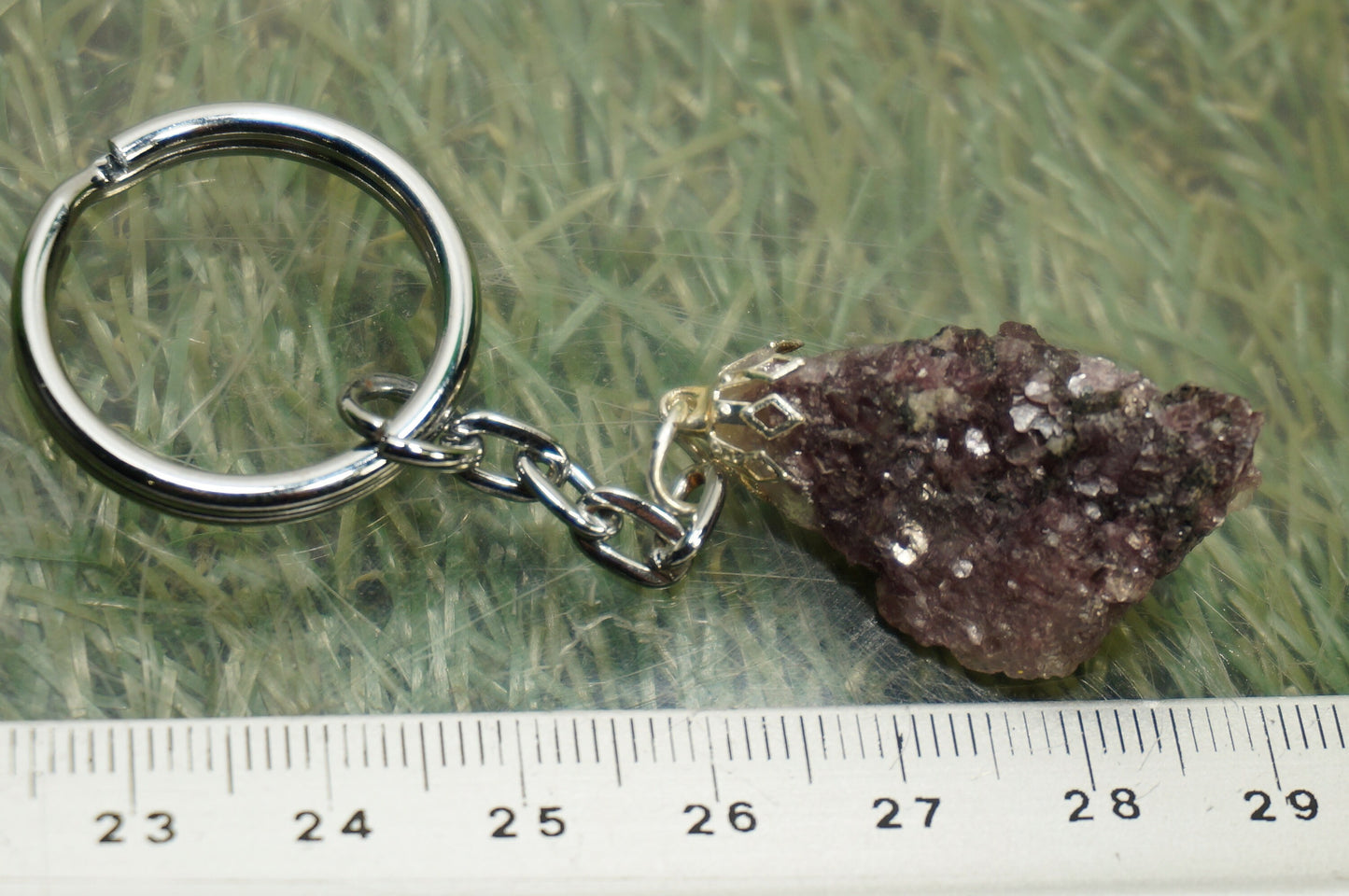 Natural Lepidolite with Pink Tourmaline Crystal Keychain