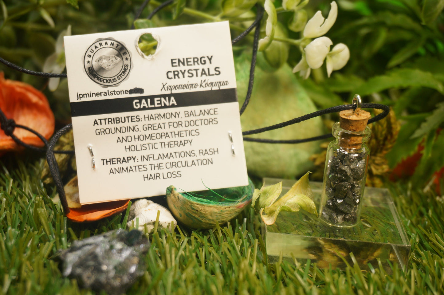 Natural Galena Necklace Botτle Rough Mineral Stone Birthstone Healing Therapy Gift Idea