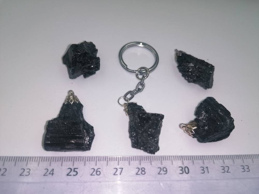 Natural Black Tourmaline Crystal Keychain
