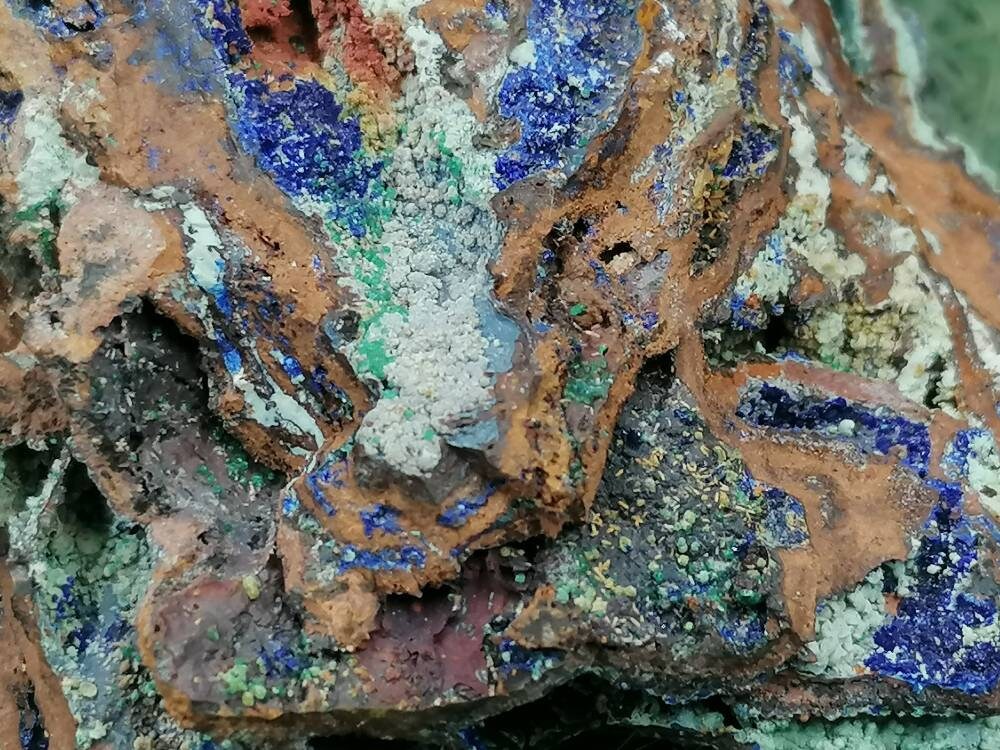 Crystal Azurite with Malachite-Greek Mineral With Calcite OxidationThat Is Glued On Plexiglass Base Amazing Collector's Piece Extra Quality