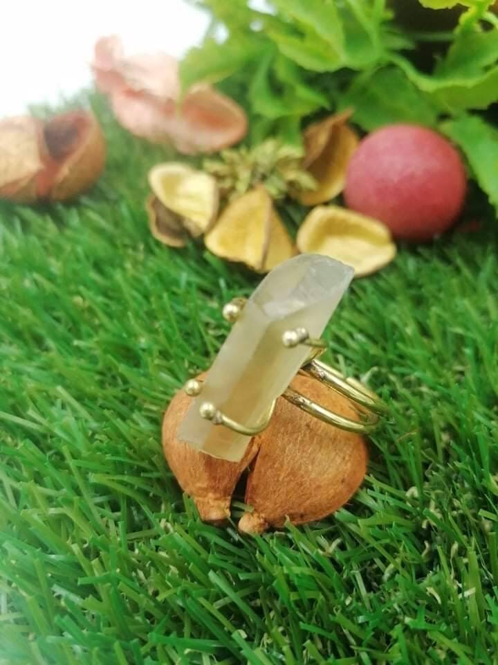 Smoked Qyartz with Citrine Crystal Healing Ring - Master Healer, Chakra Alignment, Aura Protection, Amplifier