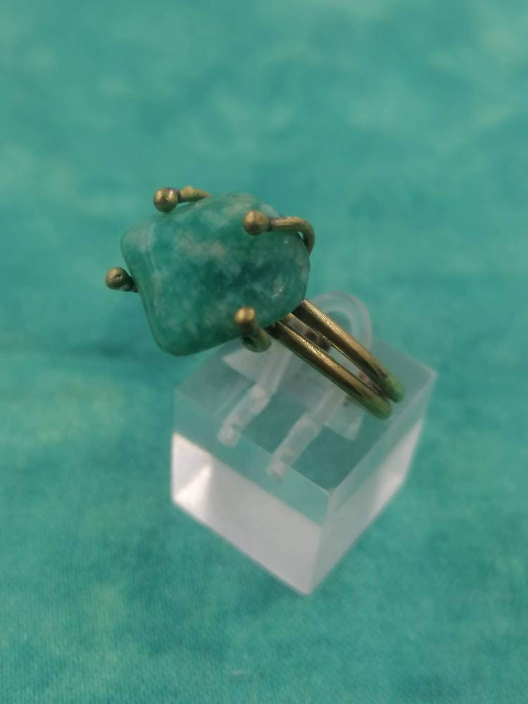 Amazonite Crystal Healing Ring - Master Healer, Chakra Alignment, Aura Protection, Amplifier