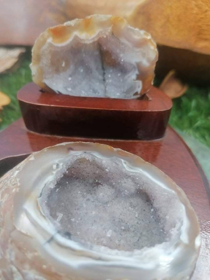 Natural  Agate with Quartz Stone with the wooden base- Amazing Collector's Piece - Home Decor