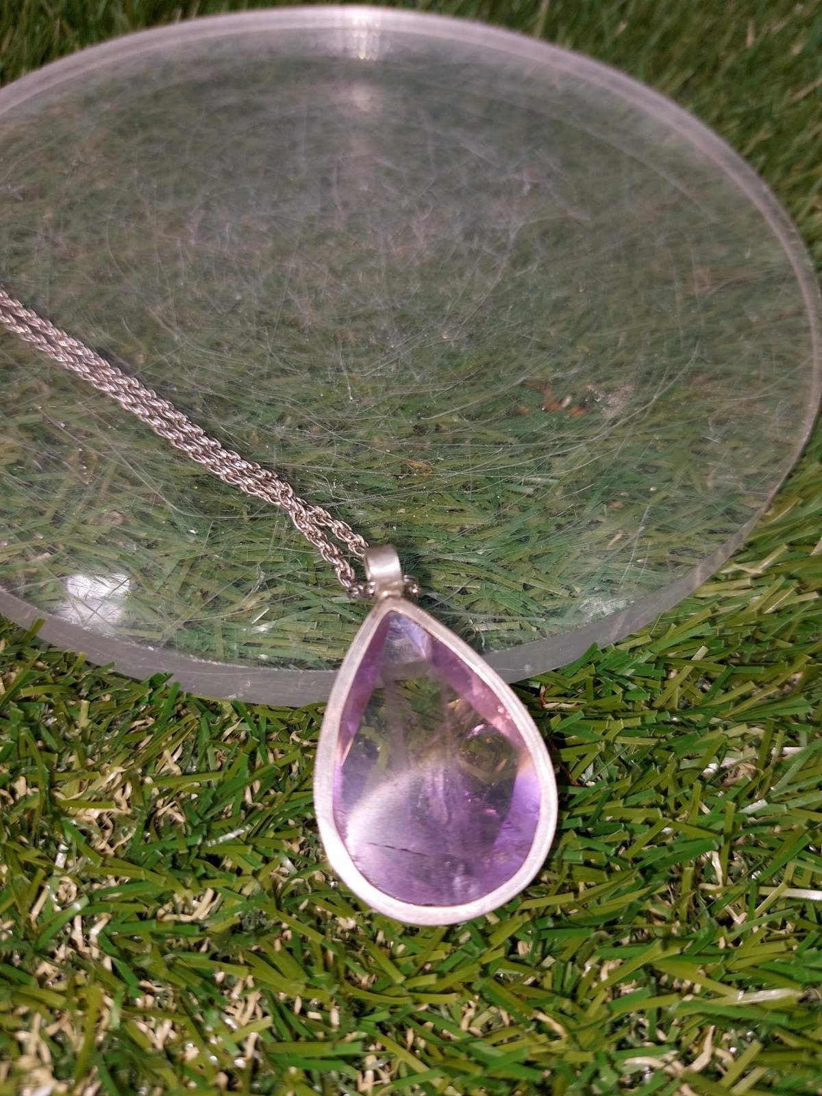 High Quality Crystal Ametrine Necklace Cabochon Cut Faceted Cut Sterling Silver 925 Bezel Pendant