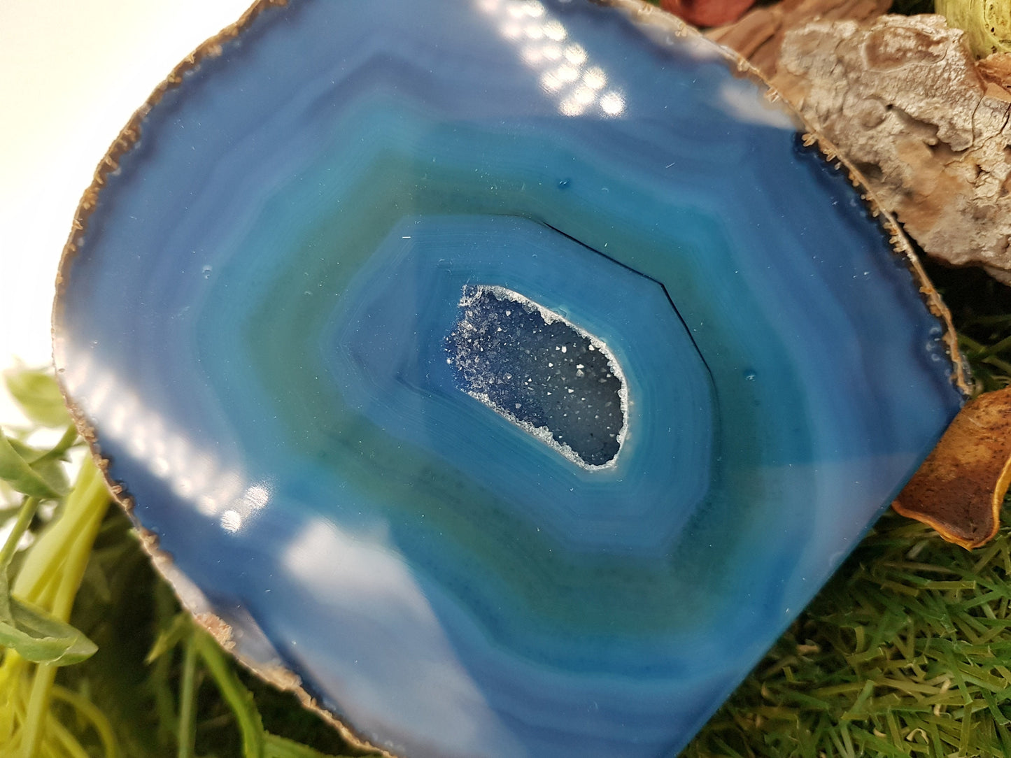 Blue Geody Agate with Crystal Quartz Cave perfect for Healing and Protection