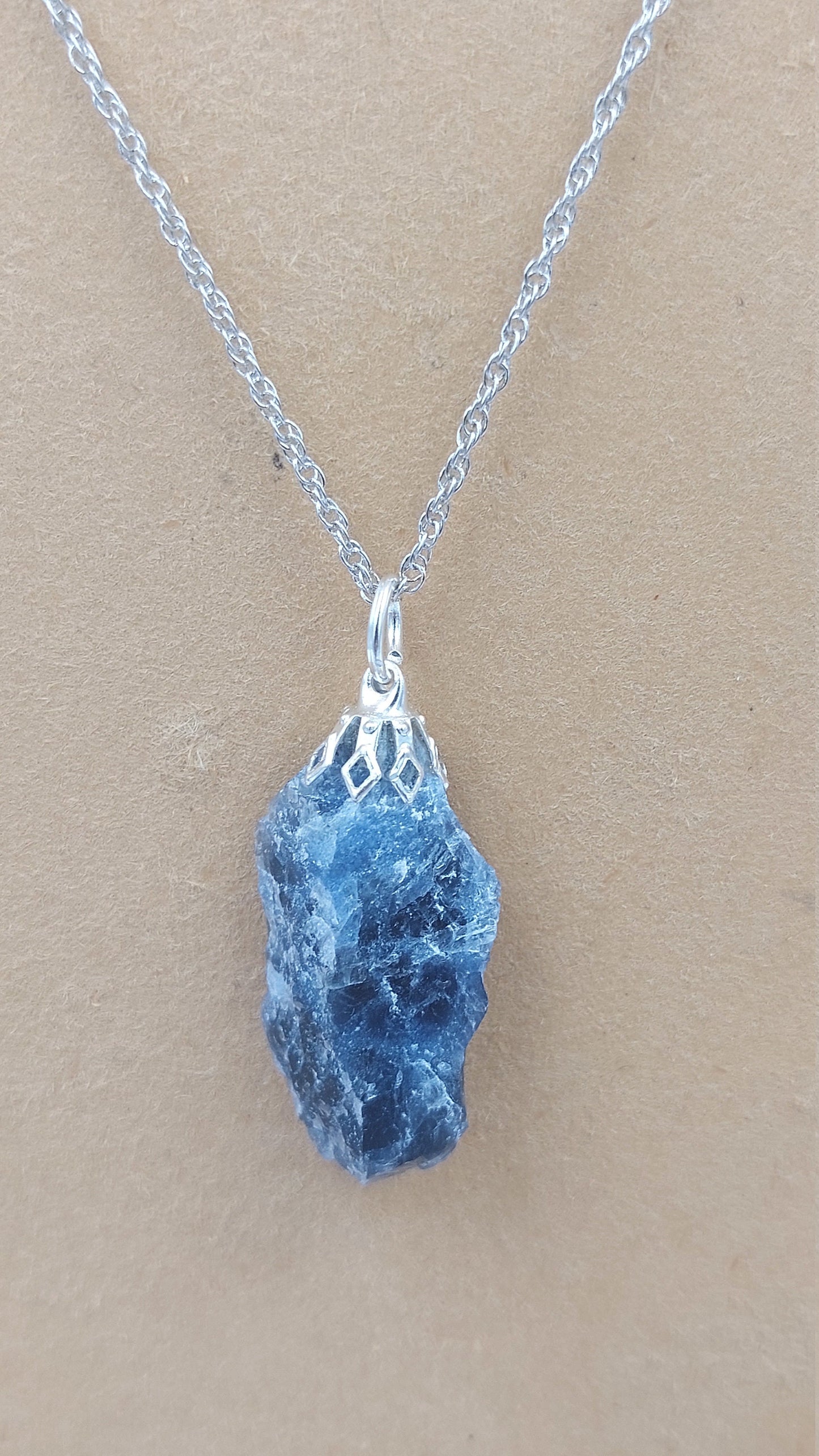 Natural Rough Sodalite Sterling Steel Necklace Healing Crystal Blue Accessories Zodiac Mineral Stone