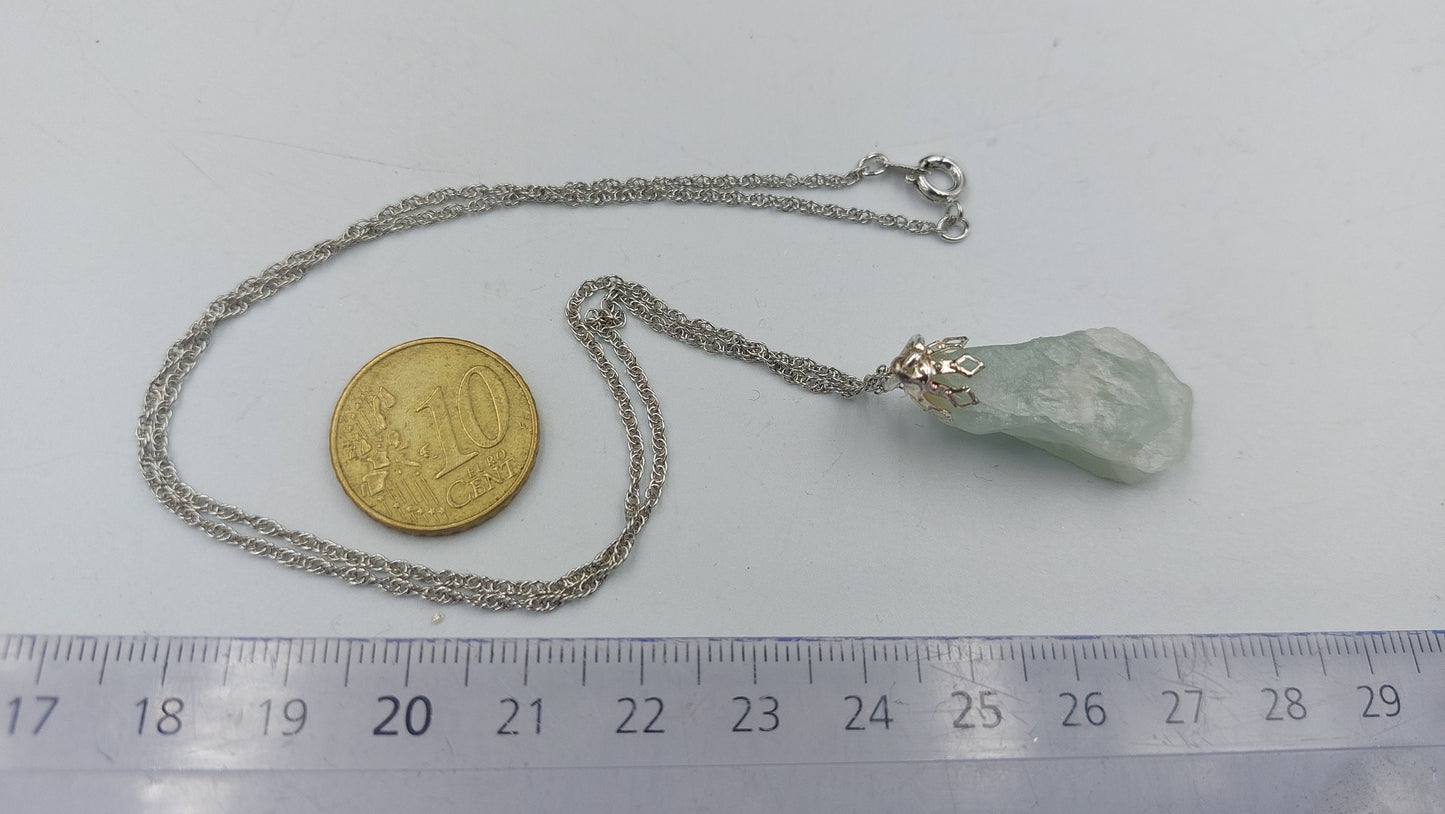 Aqua Marine Rough Mineral Stone Brazilian Crystal Healing Sterling Steel Necklace Protection Gift Accessories