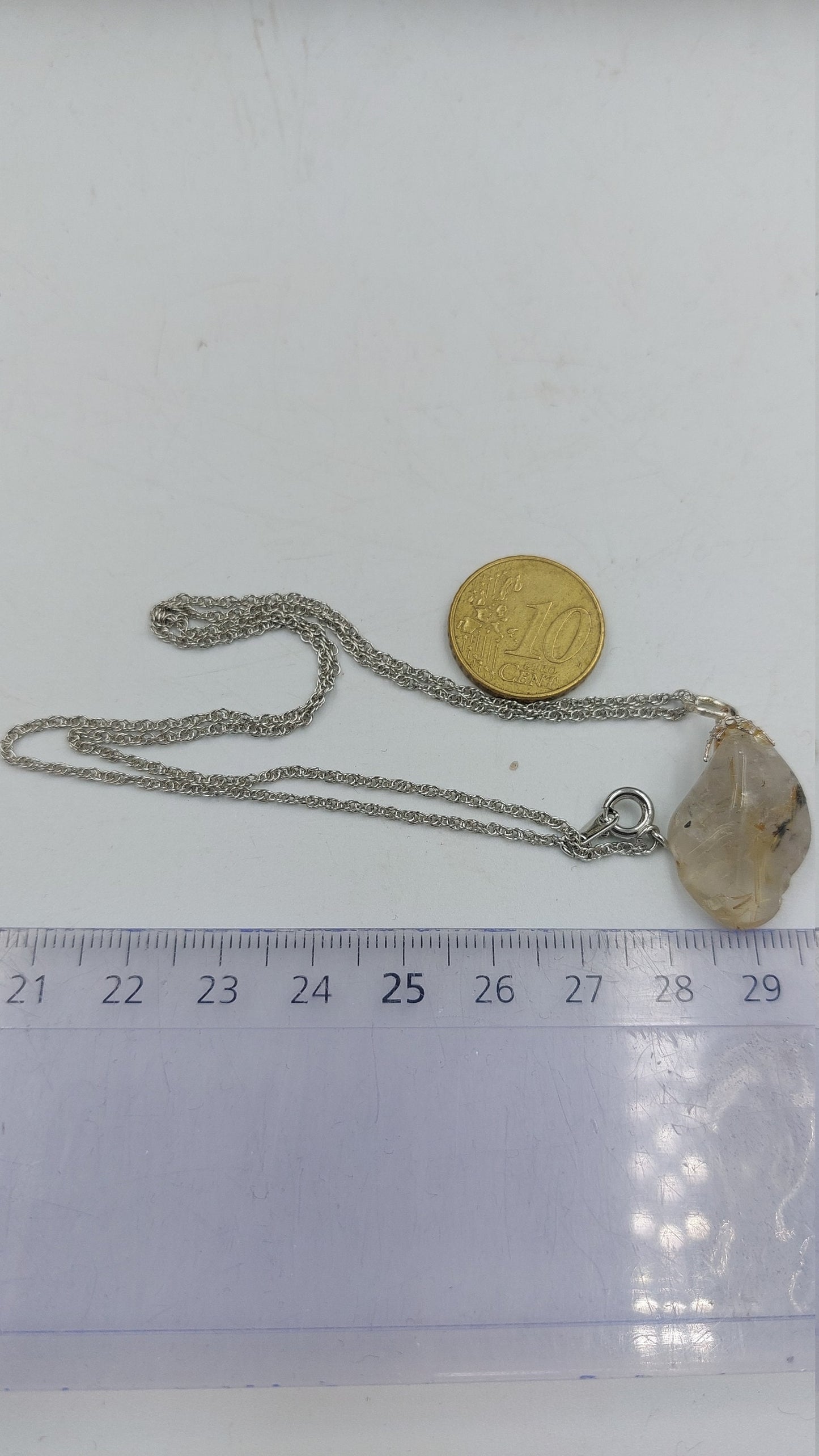 Natural Polished Rutilated Quartz Sterling Steel Necklace Healing Crystal Accessories Zodiac Mineral Stone