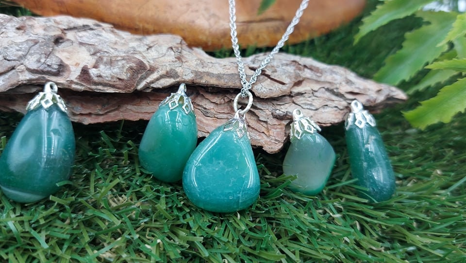 Natural Agate Green Polished Sterling Steel Necklace Healing Crystal Accessories Zodiac Mineral Stone